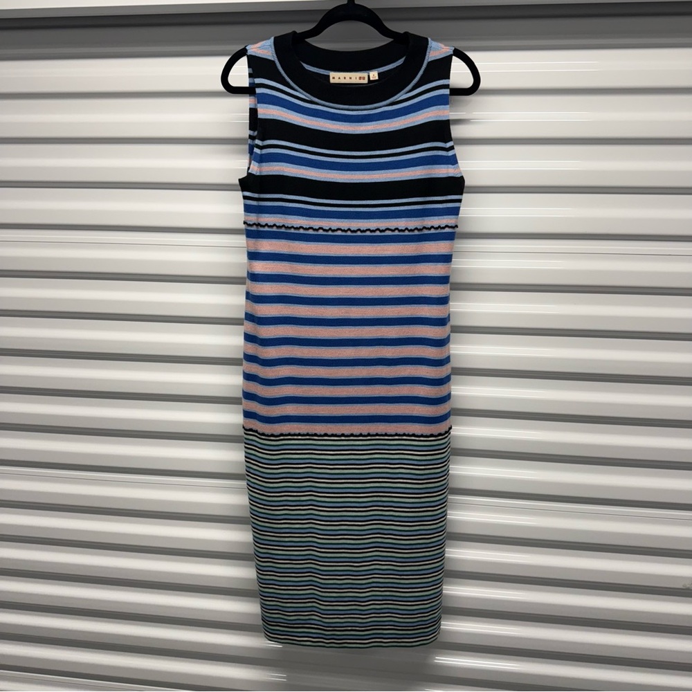 Marni Blue and Pink Striped Midi Dress